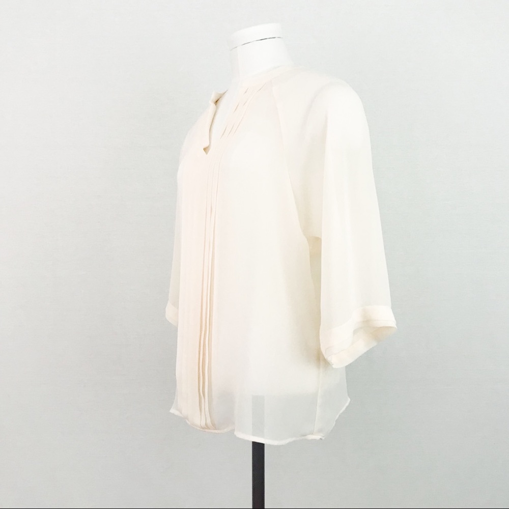NWOT Sheer Pleated Blouse in Cream | Size XS - Picture 2 of 7